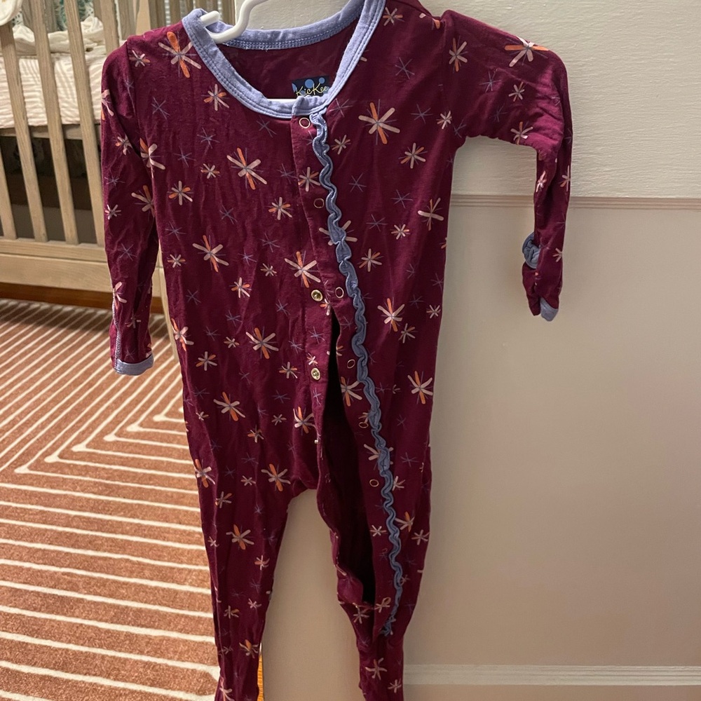 KicKee Pants Maroon Star Patterned Kids Footie